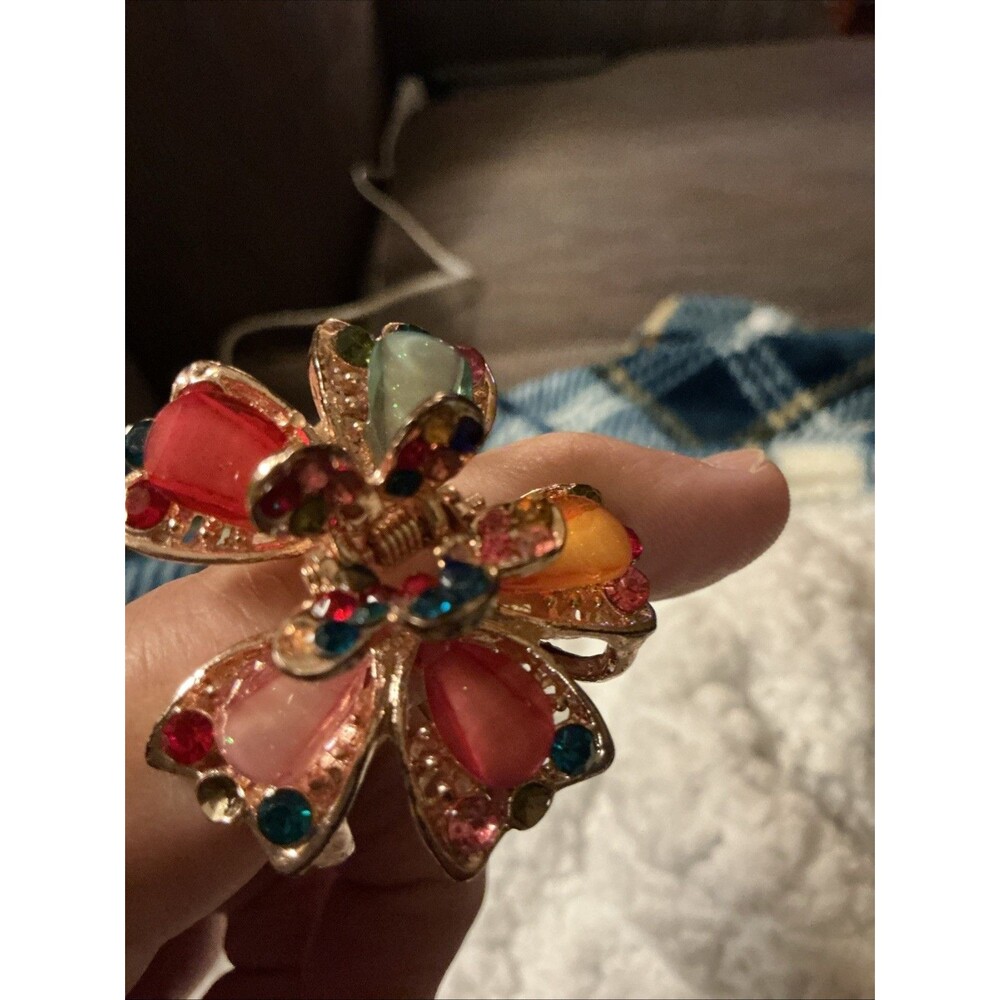 Multicolor Rhinestone Butterfly Dragonfly Mini Hair Claw Clip Gold Tone Boho Y2K
